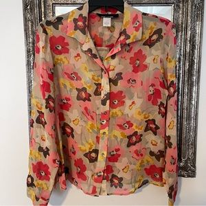 Jones New York - Floral Silk Buttoned Blouse - Size 8